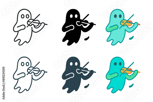 Spectral Musicians Performance. Spectral musicians with floating phantom limbs performing, clean geometric minimal icon, first in