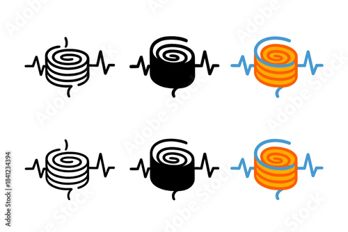 Dynamic Watch Spring. Coiled watch spring with pulsating motion lines representing heartbeat and torque, clean minimal vector icon