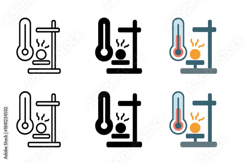 Quantum Sample Thermometer. Low-temperature apparatus symbol showing thermometer and energy lines around quantum sample, sleek