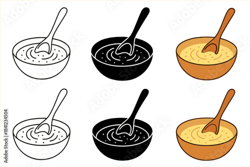 Vibrant Sourdough Motion. Wooden spoon stirring active sourdough culture in a bowl, soft curved lines representing motion and life