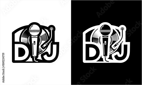 DJ Logo Design Featuring Microphone and Vinyl Record.