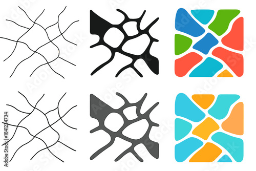 Geometric Network Patterns. Network of defect lines interconnecting across a continuous surface, geometric interplay of tension