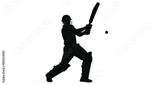 Silhouette of a cricket batsman in action preparing to hit the ball