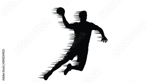 Dynamic silhouette of a handball player in mid air action