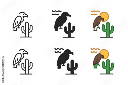 Vulture Sun Icon. Vulture Sun Cactus, nature-inspired minimal icon uniting heat, air, and grounded observation, first in line