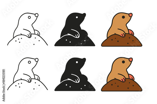 Mole Emergence Art. Mole Hill Vision, gentle earth icon showing a mole emerging from a small mound gazing toward open space, first