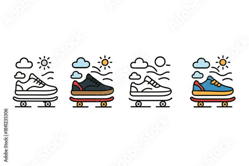 Dynamic Skateboard Shoe Design. Skateboard Park Shoe, harmonious street motif uniting energy, precision, and flow through balanced