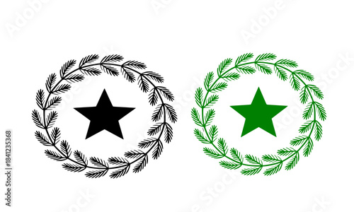 Star Laurel Wreath Badge Vector, Award Emblem Illustration, Victory Symbol Icon, Achievement Medal Design, Decorative Laurel Leaves Graphic, Honor and Excellence Badge Clipart