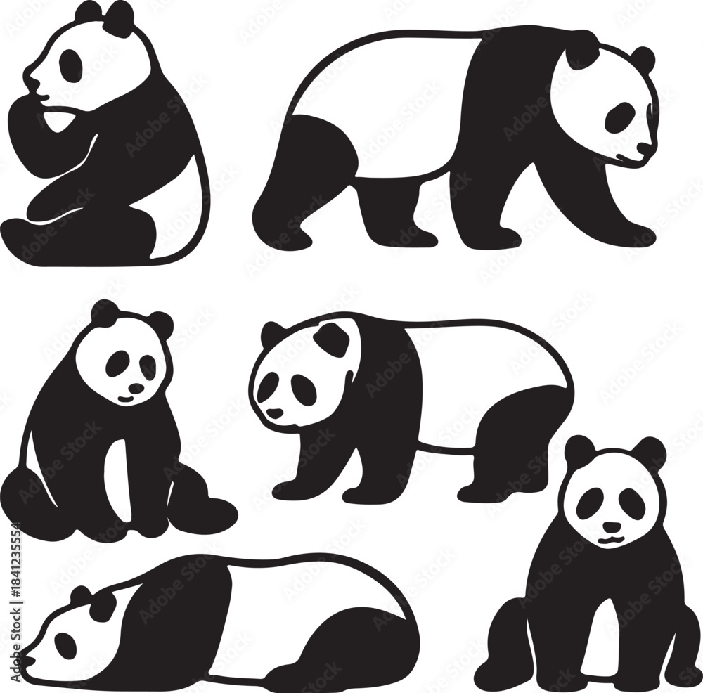Fototapeta premium Giant Panda Bear Vector Illustration Set