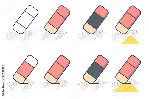 Eraser Creating Clean Path. Eraser pressing down on faint pencil sketch, bright clean path trailing behind, modern balanced design