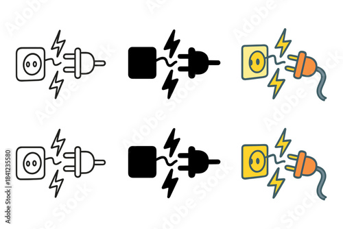 Electric Arc Variations. Socket and plug separated slightly showing energy arc between, dynamic composition, first in line style