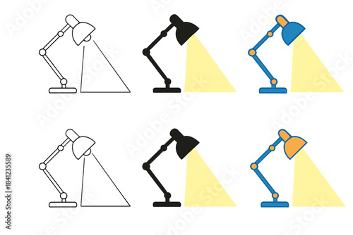 Stylish Desk Lamp Design. Desk lamp with adjustable arm and wide shade, light beam forming clean triangle, elegant structure,