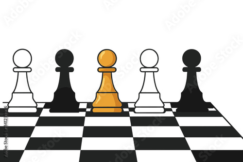 Colorful Chess Pawn Evolution. Single chess pawn standing at board center first in line style with thin outline, second in solid