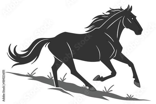 black horse vector illustration running silhouette