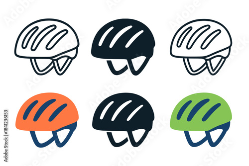 Helmet Style Variations. Helmet Draft Light first in line style with thin outline, second in solid style filled shape, third in