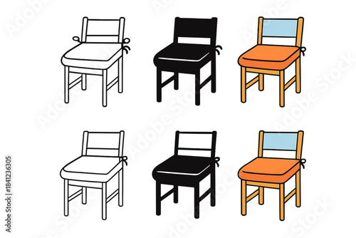 Stylized Chair Cushions. Chair Cushion Rest first in line style with thin outline, second in solid style filled shape, third in