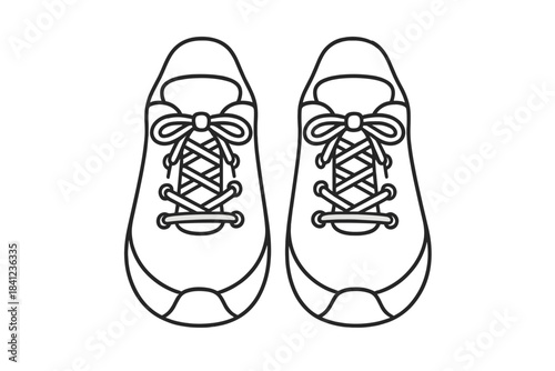 Tied Walking Shoes Icon. Line style vector icons of tied walking shoes: secured lace knot, curved lace arc, aligned eyelets,