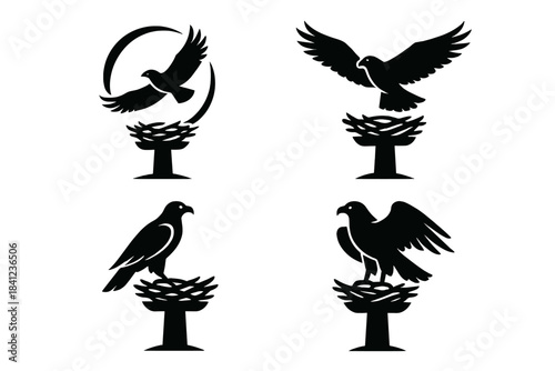 Sky Hunter Icons. Icons for: a sky hunter circling its raised home, an aerial predator roaming its lofty refuge, a high-reaching