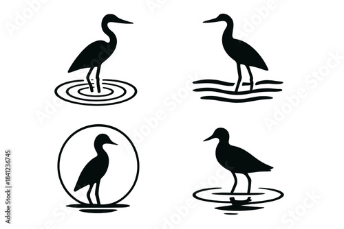Rippling Silhouette Icons. Icons for: ripples circling a thin-legged silhouette, gentle waves tracing a tall outline, faint rings