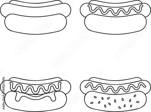 Set of Hot dog Outline vector illustration isolated On Transparent Background