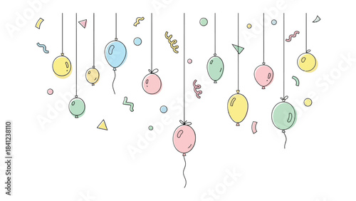 Festive Balloons and Confetti: A playful array of colorful balloons and confetti is suspended, creating a celebratory atmosphere. Capturing a sense of fun and lighthearted joy.