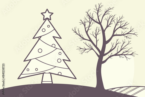 Christmas tree vector illustration with snowflakes and ornaments