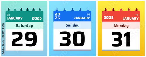 March 2025 daily calendar illustrations in clean flat style, suitable for planners, reminders, scheduling visuals, and modern date designs. Calendar Dates Set 29,30,31 March 2025