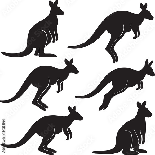 Kangaroo Silhouette Vector Set - Australian Wildlife Icons