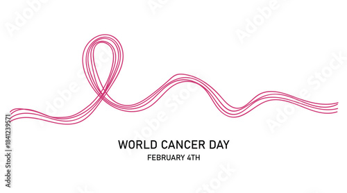 World cancer day graphic with pink ribbon symbol and February 4th date