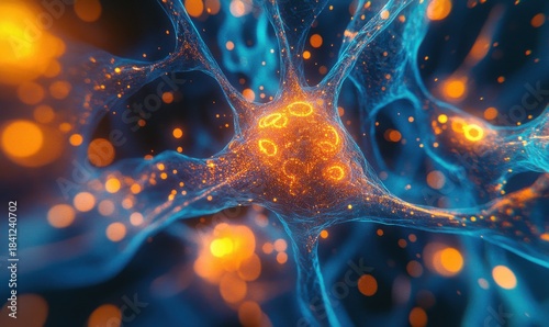 Abstract depiction of neurons with glowing connections and bright colors.