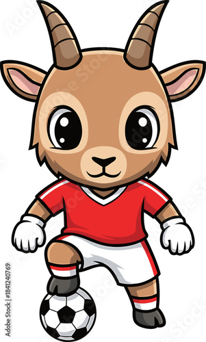Adorable Goat Mascot Playing Soccer