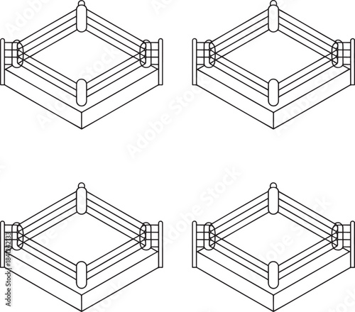 Set of Boxing rings Outline vector illustration isolated On Transparent Background