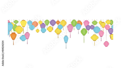 Festive Lanterns: A vibrant display of colorful lanterns, casting a warm and inviting glow, creating a cheerful atmosphere, Perfect for any celebration.