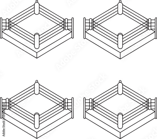 Set of Boxing rings Outline vector illustration isolated On Transparent Background