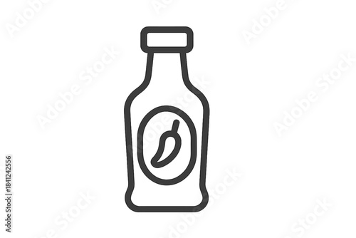 Outline drawing of a spicy condiment bottle featuring a chili pepper design