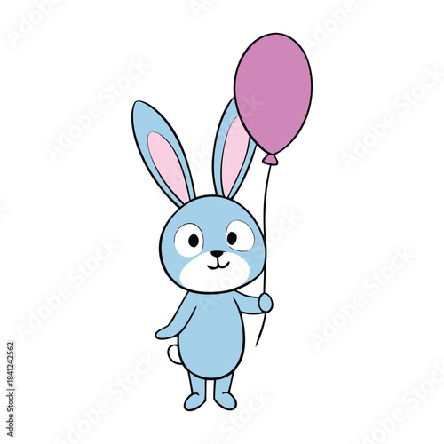 A fluffy white rabbit holds a bright pink balloon, its big ears perked and eyes sparkling. Soft pastel tones give the scene a sweet, cheerful charm, full of warmth and whimsy.
