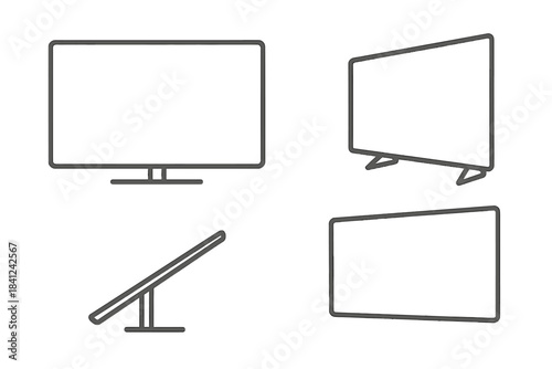 Flat screen television or monitor showing various viewing angles and perspectives