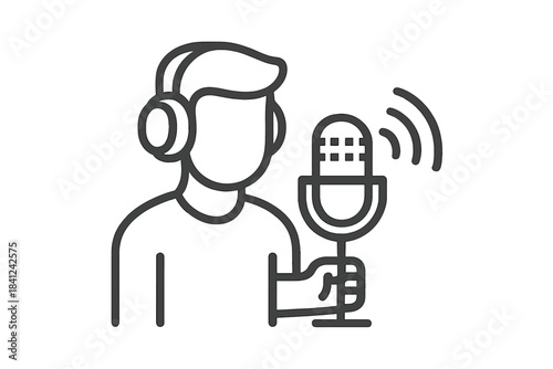 Anonymous person wearing headphones speaking into a studio microphone for audio recording