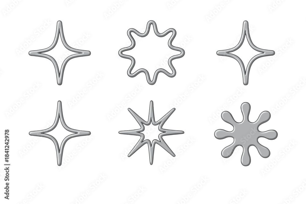 Obraz premium Shiny silver abstract shapes with metallic texture and starburst elements