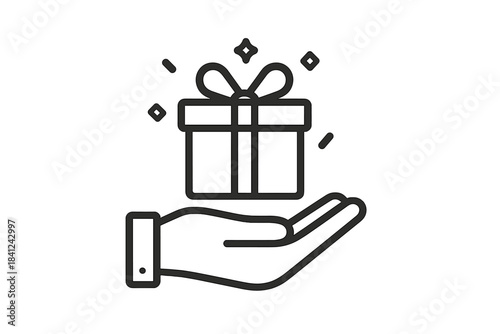 Human hand holding a glowing wrapped present box for special reward or surprise delivery