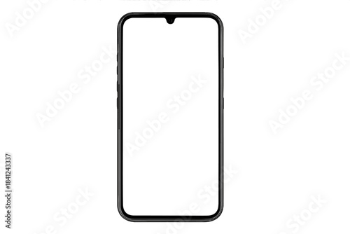 Modern black frameless smartphone mockup template with blank white screen isolated on a clean background for app design presentation