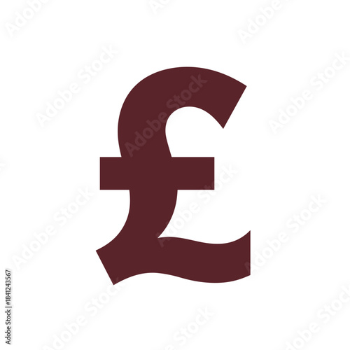 Dark red pound sterling symbol is prominently displayed on a clean white background. This image represents concepts of finance, currency, wealth, and economy.