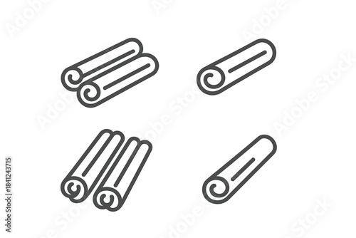 Aromatic cinnamon sticks in various groupings as minimal outline icons for food and cooking