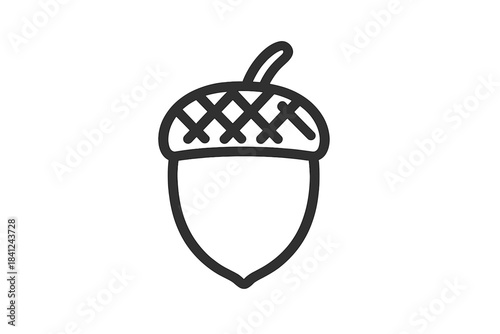 Detailed stylized acorn nut featuring a textured cap and small stem, isolated graphic