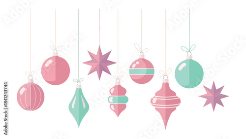 Festive Ornaments: A charming array of pastel-colored ornaments hanging delicately, evoking feelings of joy and anticipation