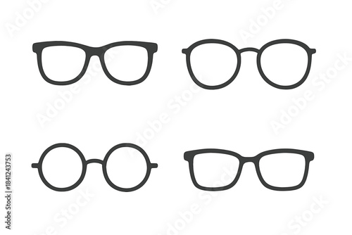 Modern and vintage eyeglasses frames set featuring four distinct styles for vision or fashion accessory