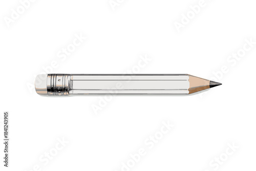 Detailed short transparent pencil with sharp graphite tip and silver ferrule
