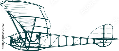 Vintage Biplane Aircraft Skeleton Blueprint Line Art Illustration airplane retro