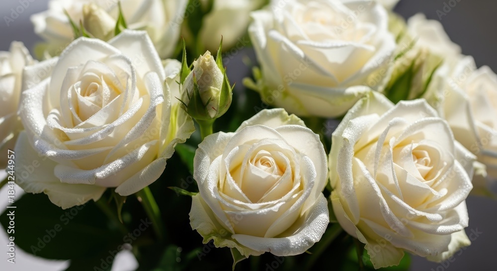 Obraz premium Elegant close-up of a luxurious bouquet of pristine white roses in full bloom