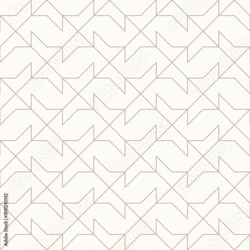 Thin golden brown outlines on light beige background, seamless geometric linear pattern. Perfect for wallpapers, textiles, packaging, wrapping paper, gold line texture